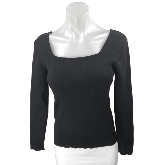 Pink Martini Women's Black Rib Knit Long Sleeve Square Neck Sweater Top Size XS - Picture 1 of 4